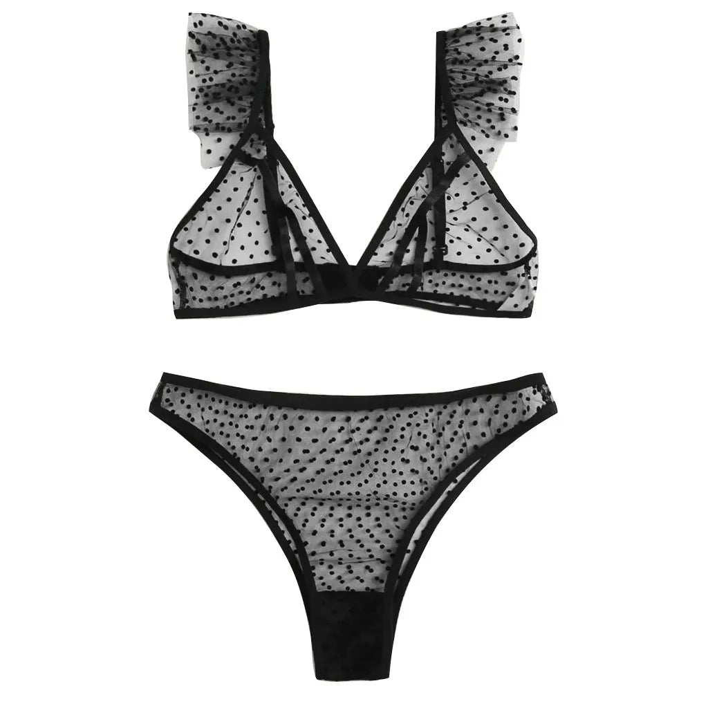 Lingerie Bra+Thong Underwear Set Black