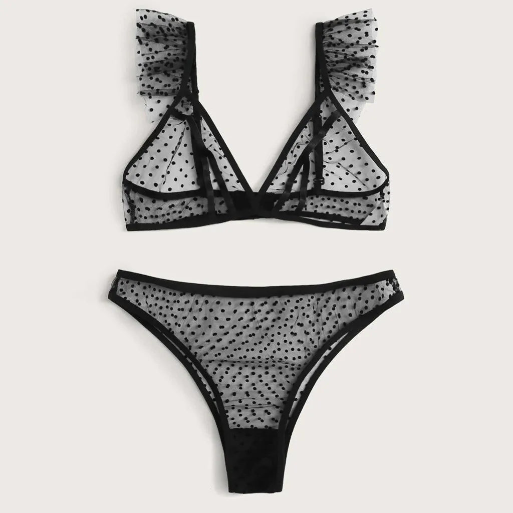 Lingerie Bra+Thong Underwear Set Black