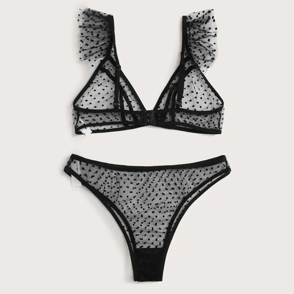 Lingerie Bra+Thong Underwear Set Black