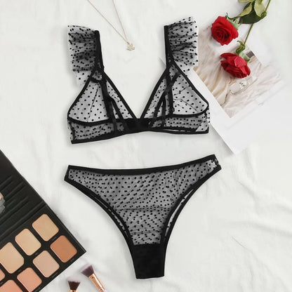 Lingerie Bra+Thong Underwear Set Black